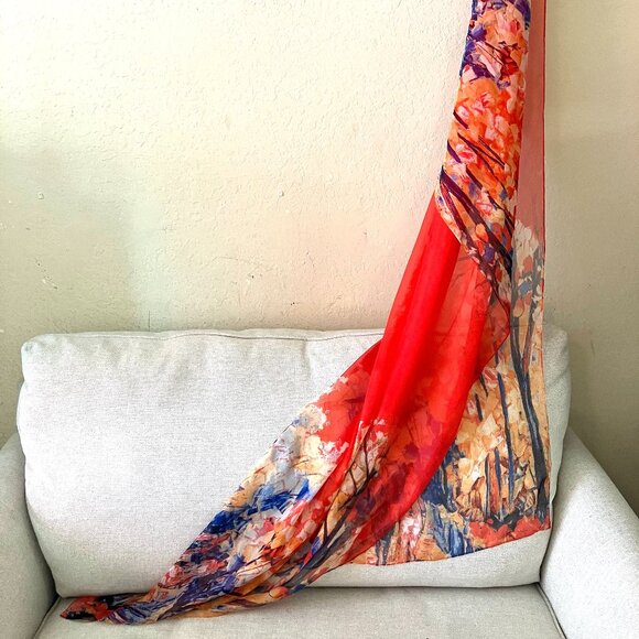 Autumn Red/Orange "Chiffon" Rectangular Scarf/Shawl (42 X 74) - Picture 9 of 14